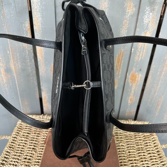 Coach Signature Drawstring Carryall Shoulder Tote Black Smoke/Black NWOT - Picture 7 of 16